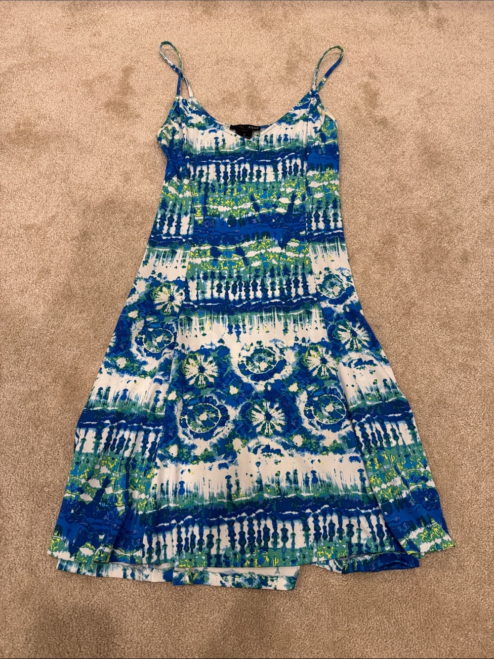 Aqua Blue and Green Tie-Dye Midi Sundress